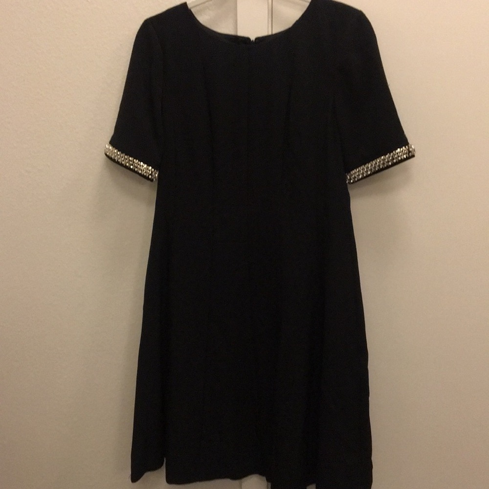 Eliza J Black Short Sleeve Shift Dress with Beaded Cuffs
